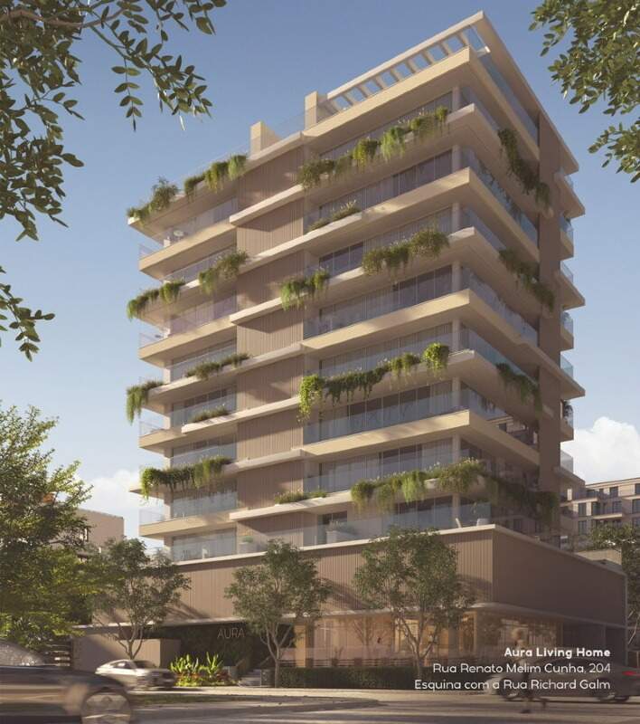 Cobertura à venda no Praia Brava: Fachada do Aura Living Home, na esquina das ruas Renato Melim Cunha e Richard Galm (ilustrativa)