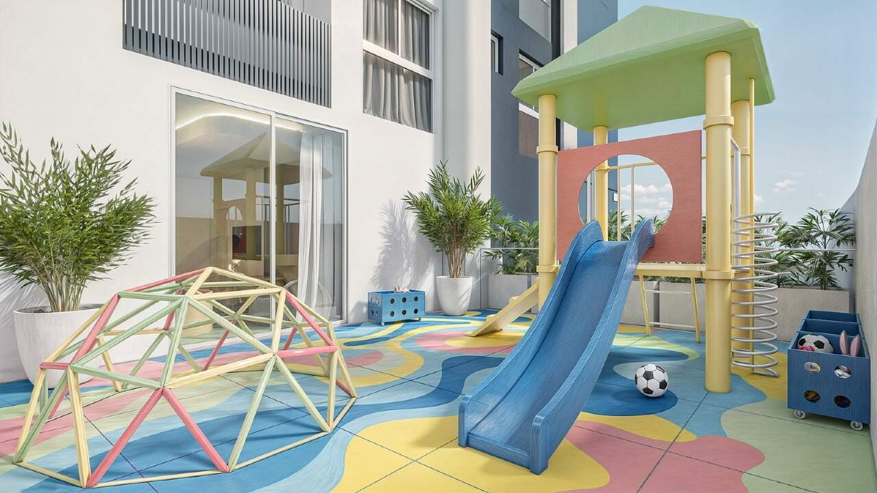 Apartamento à venda no Fazenda: Playground com escorregador e brinquedos (imagem ilustrativa)