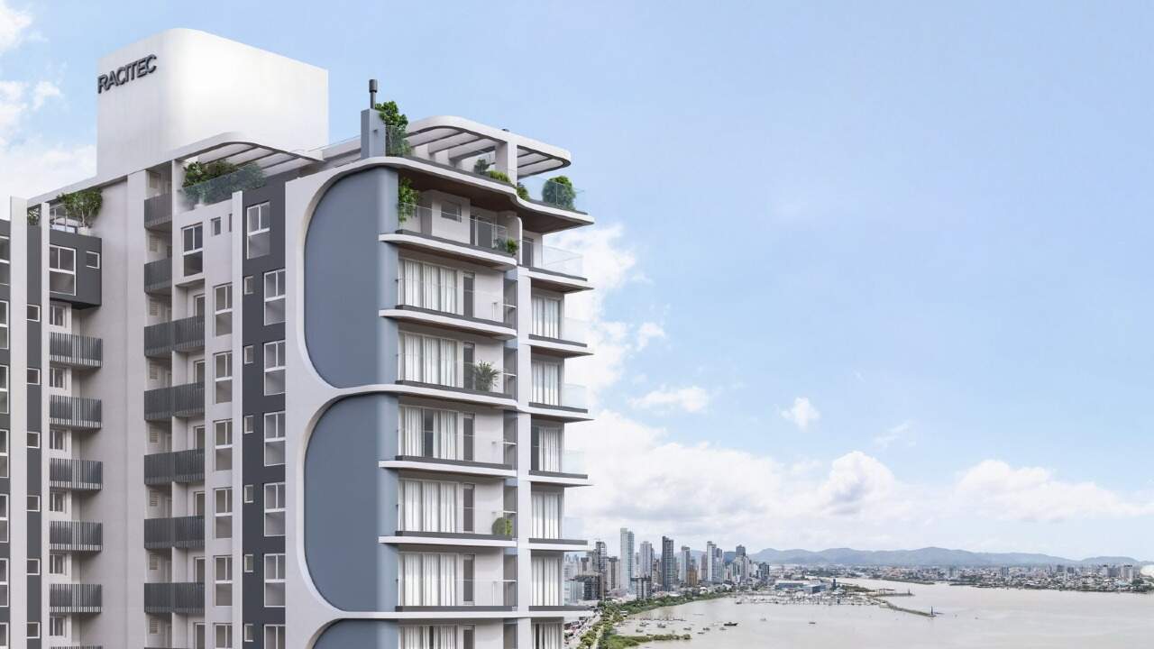 Apartamento à venda no Fazenda: Parte alta da torre, com as sacadas curvas e o coroamento (imagem ilustrativa)