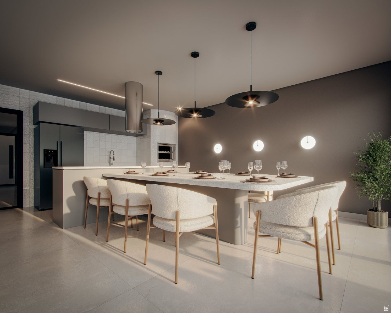 Apartamento à venda no Fazenda: Gourmet kitchen do rooftop, com mesa de jantar (imagem ilustrativa)