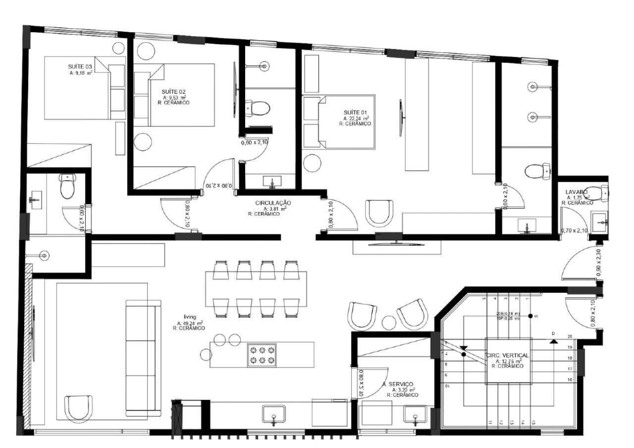 Apartamento diferenciado à venda no Praia Brava: Planta de 132,22 m² com 3 suítes, lavabo, área de serviço e living de 49,24 m²