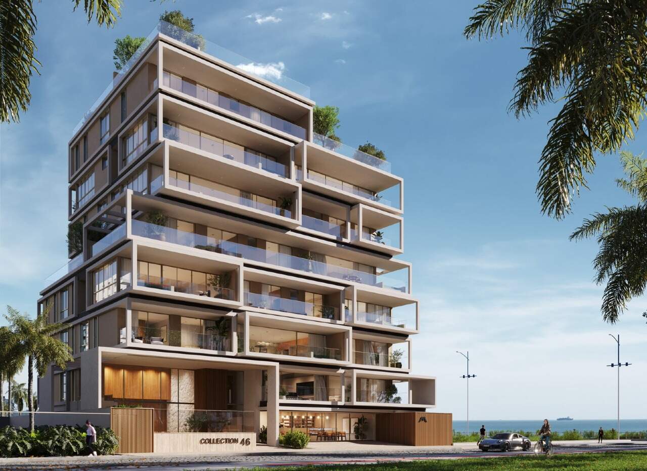 Apartamento diferenciado à venda no Praia Brava: Brava Collection com a avenida da orla e o mar da Praia Brava ao fundo (imagem ilustrativa)