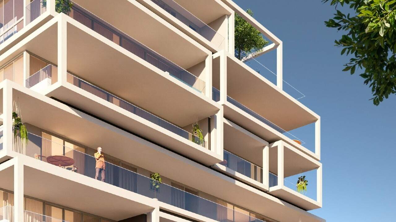 Apartamento diferenciado à venda no Praia Brava: Sacadas em balanço com guarda-corpo de vidro (imagem ilustrativa)