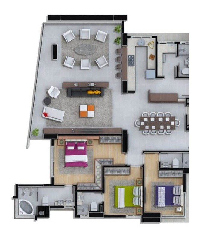 Apartamento à venda no Centro: Planta ilustrativa do apartamento de 3 suítes da Torre Pacific do Marina Beach Towers