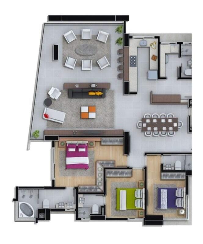Apartamento à venda no Centro: Planta ilustrativa do apartamento de 3 suítes da Torre Pacific do Marina Beach Towers