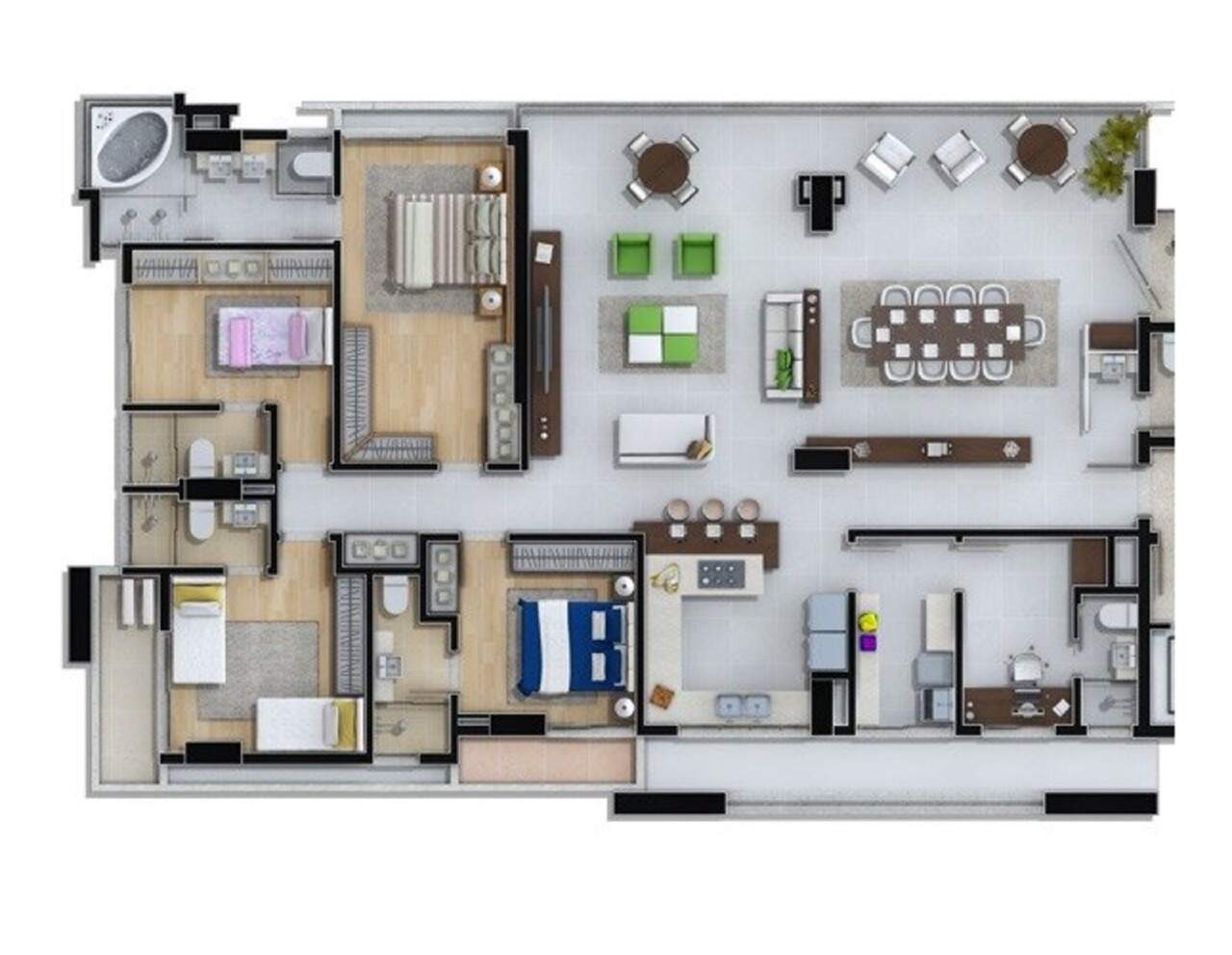 Apartamento à venda no Centro: Planta ilustrativa do apartamento de 4 suítes da Torre Atlantic do Marina Beach Towers