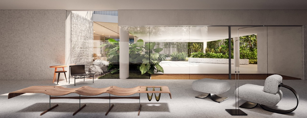 Cobertura à venda no Praia Brava: Hall de entrada com mobiliário de design assinado (imagem ilustrativa)