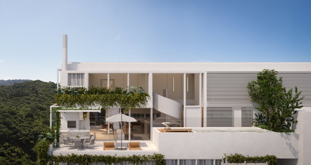 Cobertura à venda no Praia Brava: Terraço com piscina e pergolado no alto da Torre Leste (imagem ilustrativa)