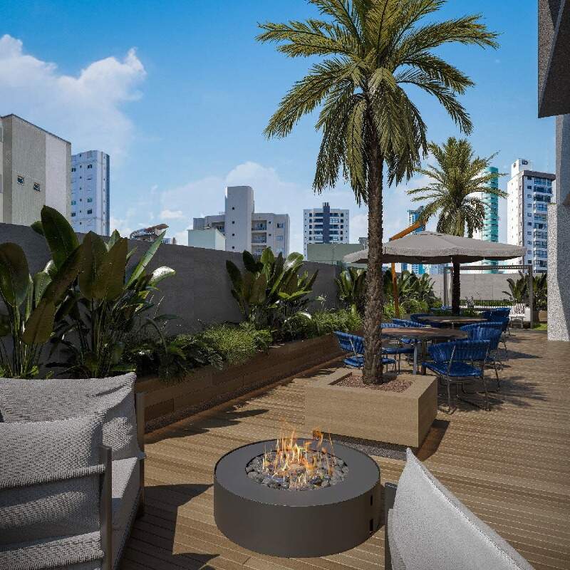 Apartamento à venda no Centro: Fire place no terraço do lazer (imagem ilustrativa)