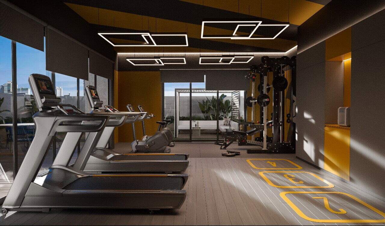 Apartamento à venda no Centro: Academia com esteiras e estação de musculação (imagem ilustrativa)