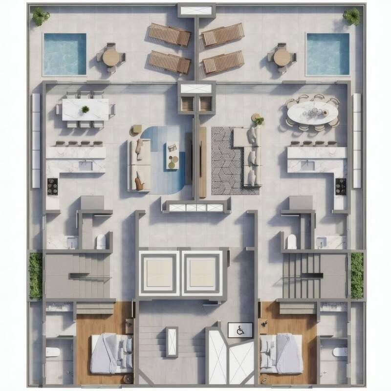 Apartamento à venda no Centro: Planta do pavimento 1 do duplex do Piazza Ferrara