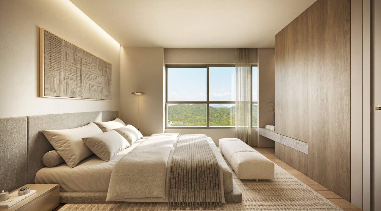 Apartamento diferenciado à venda no Pioneiros: Suíte do master com vista para os morros (imagem ilustrativa)