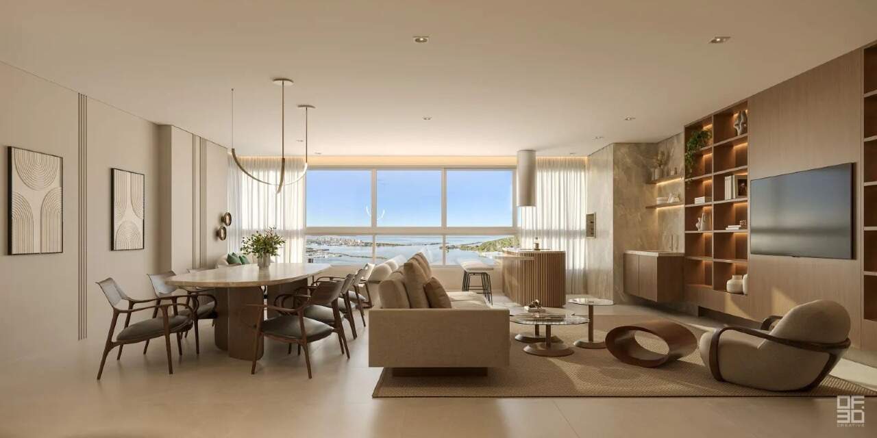 Apartamento à venda no Fazenda: Living integrado do apartamento de 180 m² da Torre Figueira