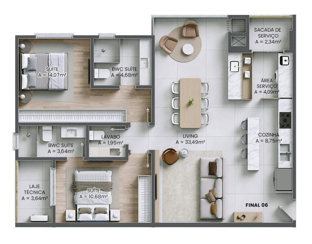 Apartamento à venda no Praia Brava: Planta do final 6 do Brava Riserva: 94,37 m² com 2 suítes