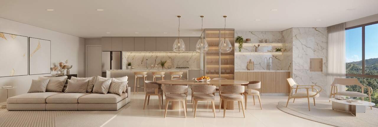 Apartamento à venda no Praia Brava: Living integrado à cozinha no apartamento final 2 do Brava Riserva (imagem ilustrativa)