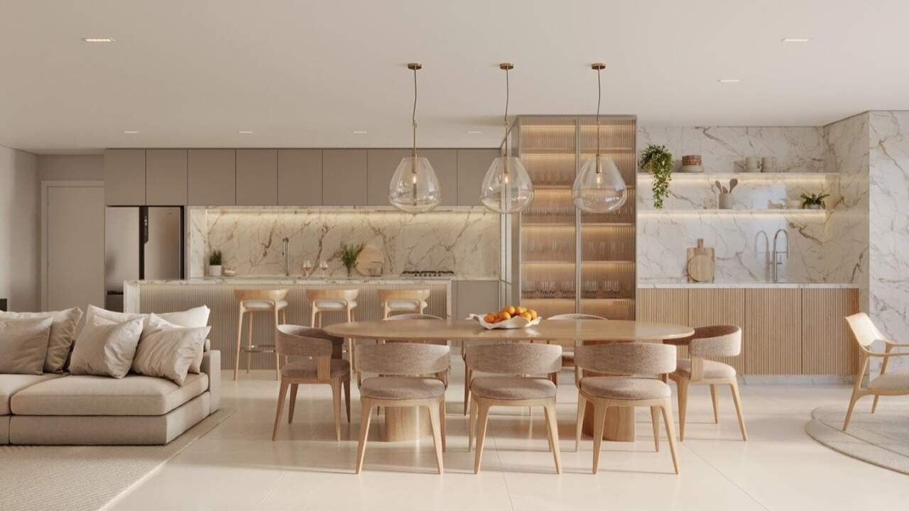 Apartamento à venda no Praia Brava: Living de 45,20 m² da planta final 2, a mesma desta unidade com terraço (imagem ilustrativa)