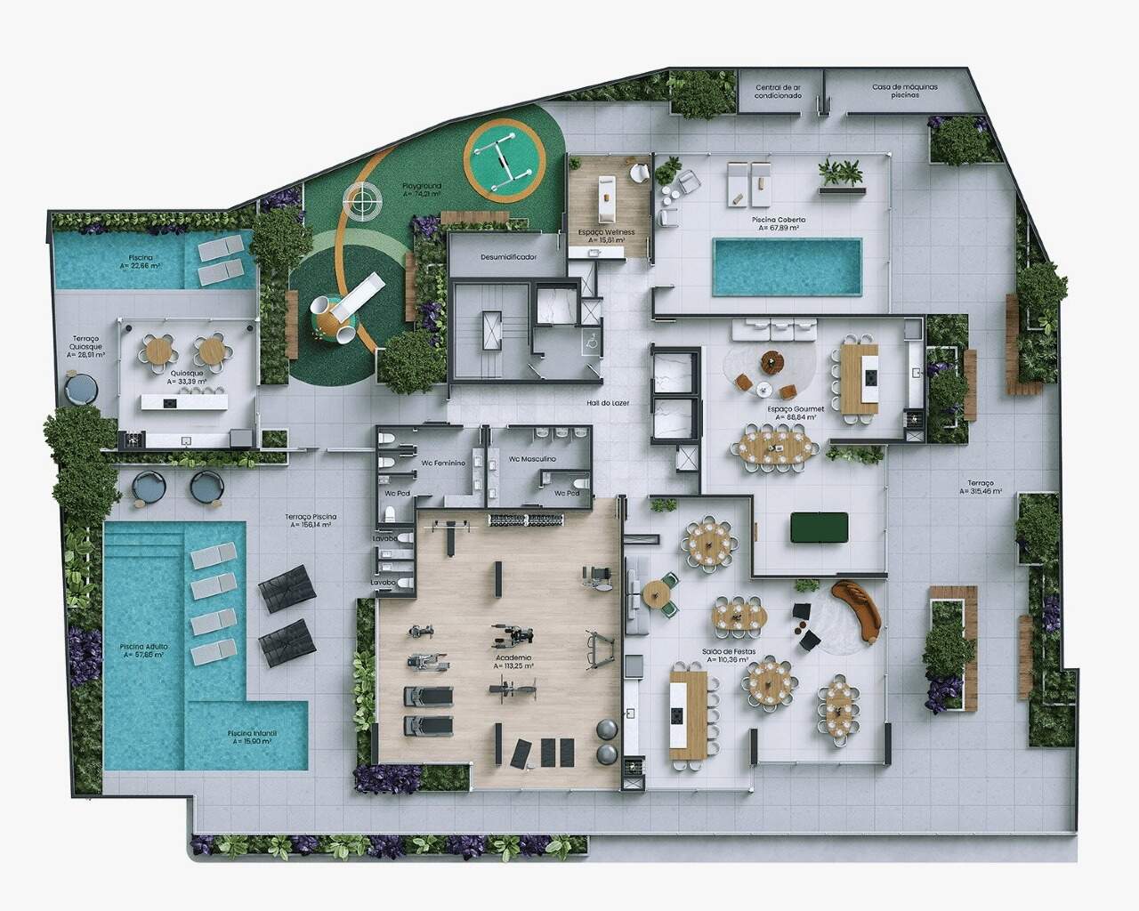 Apartamento à venda no Centro: Planta do pavimento de lazer do Residencial Monserrato
