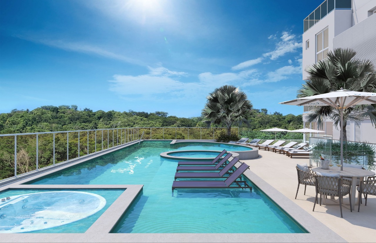 Apartamento à venda no Pioneiros: Piscinas adulto e infantil e spa do Blue Coast Tower (imagem ilustrativa)