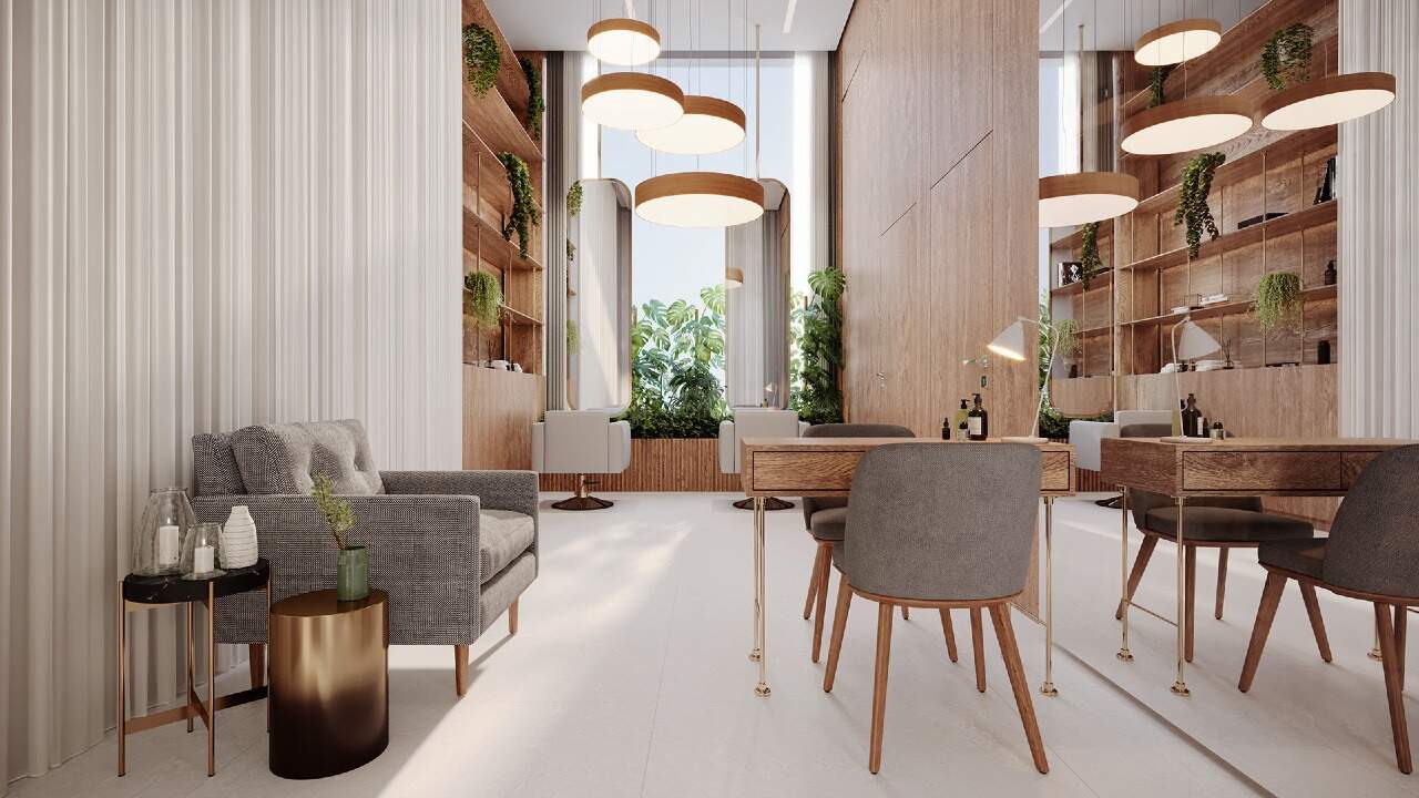 Apartamento diferenciado à venda no Centro: Beauty space com mesas e estantes (imagem ilustrativa)