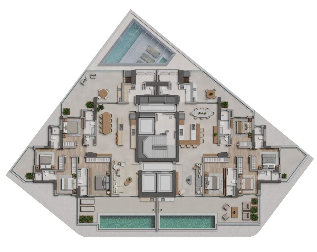 Apartamento diferenciado à venda no Centro: Planta do pavimento dos dois apartamentos diferenciados