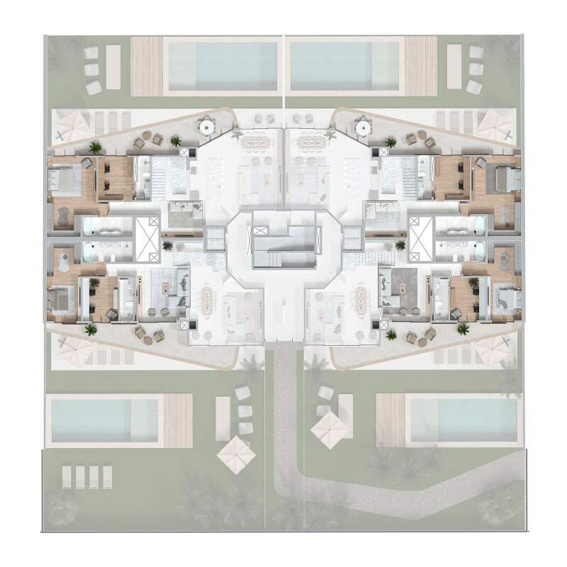 Apartamento diferenciado à venda no Praia Brava: Planta humanizada do mezanino dos duplex garden, com suítes e varandas