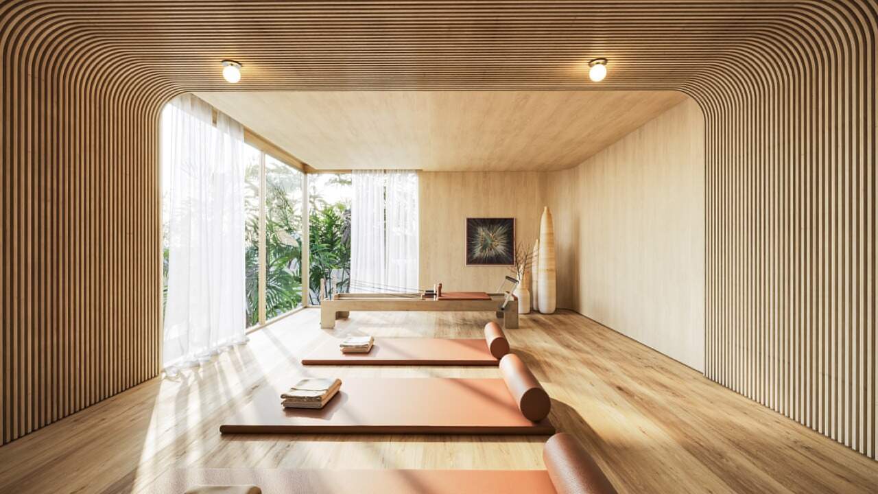 Apartamento diferenciado à venda no Praia Brava: Estúdio de pilates com vista para a vegetação (imagem ilustrativa)
