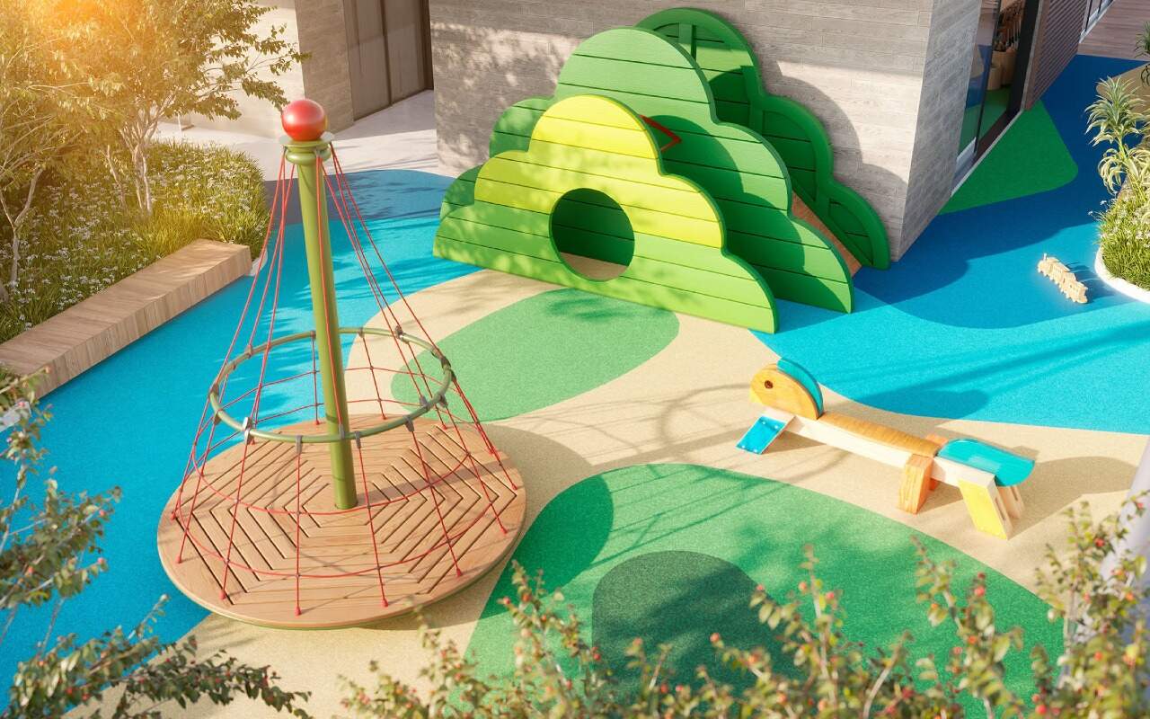 Apartamento à venda no Centro: Play com gira-gira de cordas e brinquedos de madeira (imagem ilustrativa)
