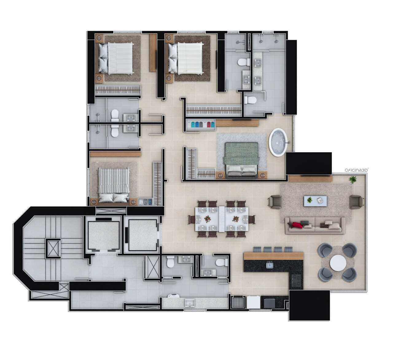 Apartamento à venda no Centro: Planta humanizada de 167 m² com 4 suítes, living integrado e sacada (imagem ilustrativa)