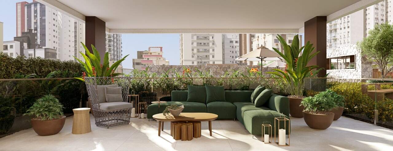 Apartamento à venda no Centro: Varanda com jardim no lazer do Marena (imagem ilustrativa)