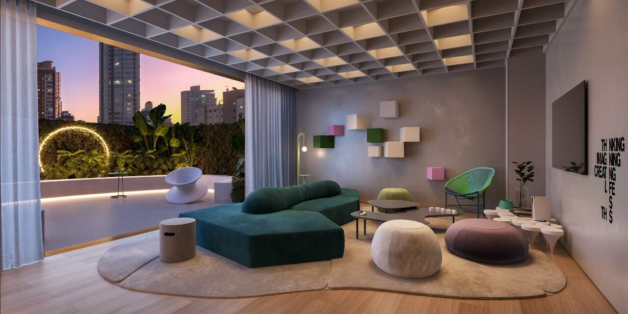 Apartamento à venda no Centro: Estar do Digital Work, com terraço (imagem ilustrativa)