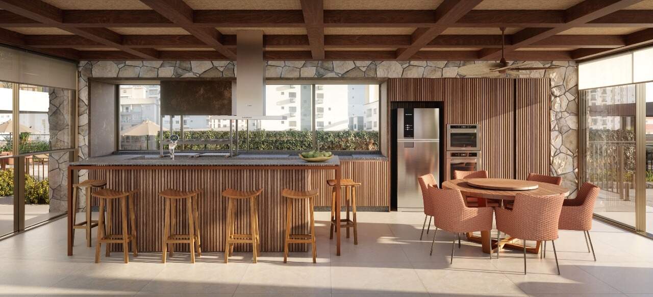 Apartamento à venda no Centro: Espaço gourmet com teto de vigas de madeira no Marena (imagem ilustrativa)