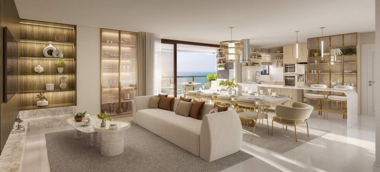 Apartamento à venda no Centro: Living do apartamento Tipo B do Marena, com vista para o mar (imagem ilustrativa)