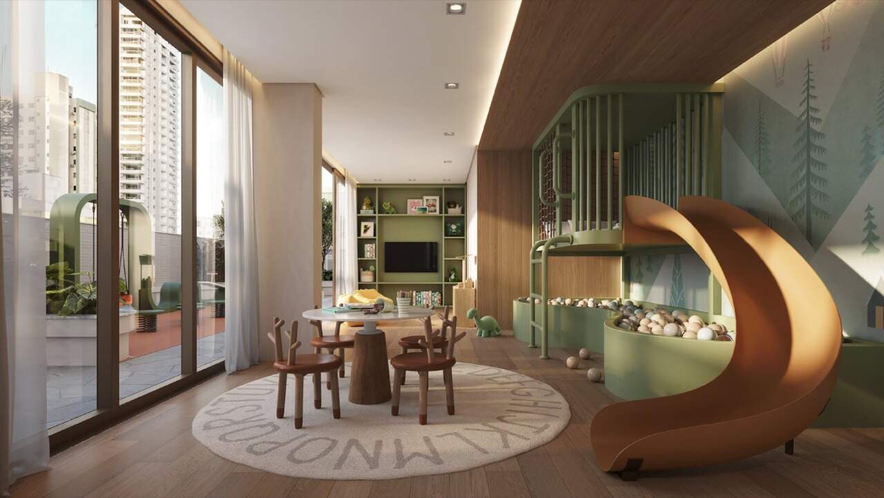 Apartamento à venda no Centro: Brinquedoteca do NF Harmonic, com escorregador e mesinhas (imagem ilustrativa)