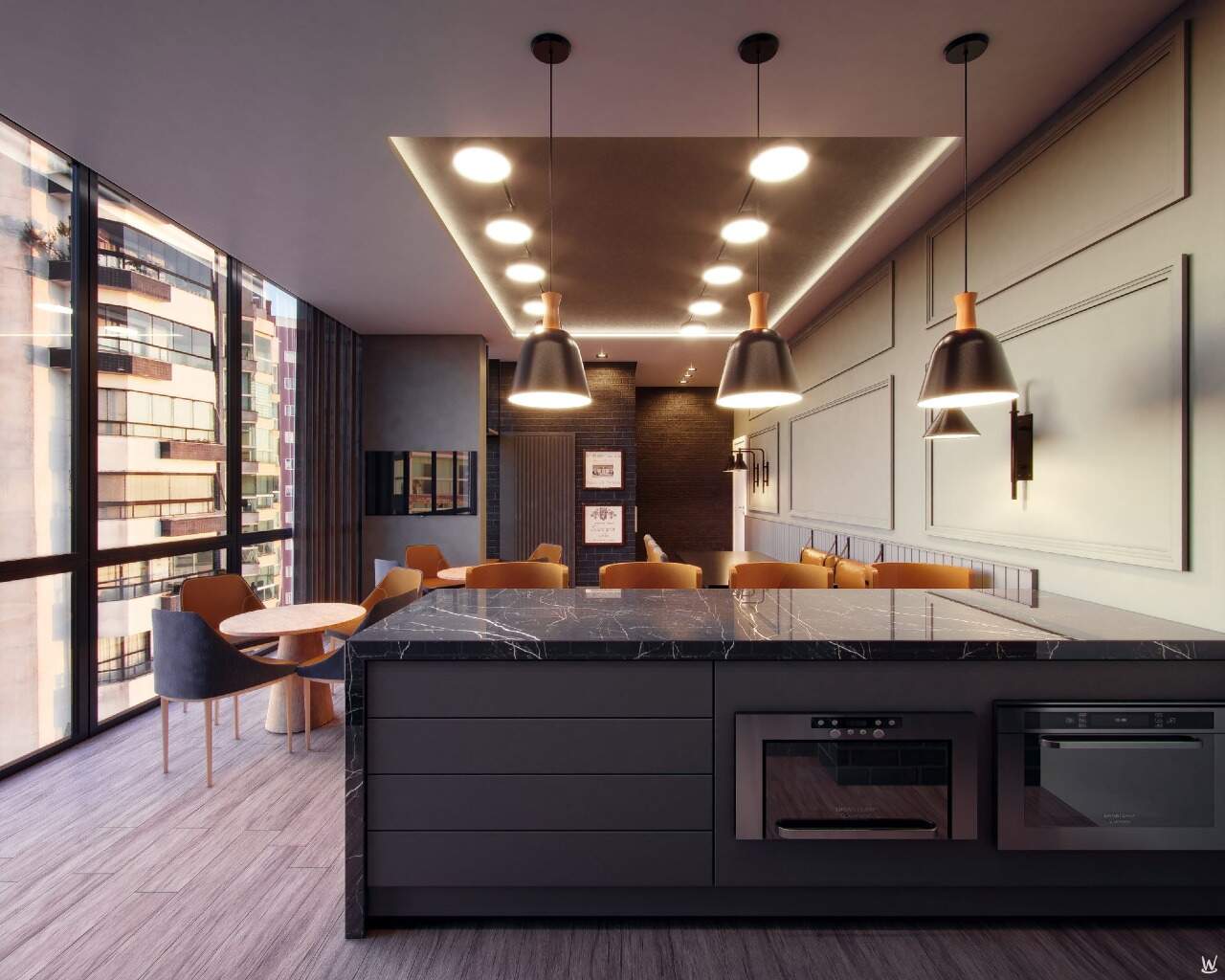 Apartamento diferenciado à venda no Centro: Pub do NF Reference, com ilha de cozinha em mármore (imagem ilustrativa)