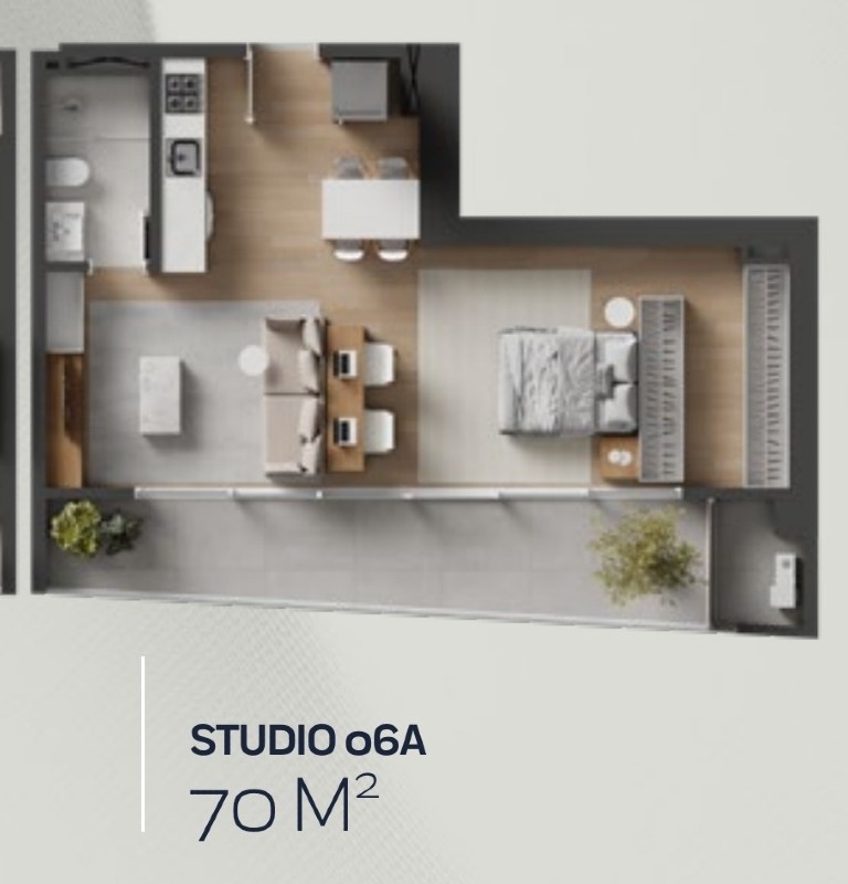 Apartamento à venda no Praia Brava: Planta do loft final 06A de 70,29 m², com pé-direito duplo