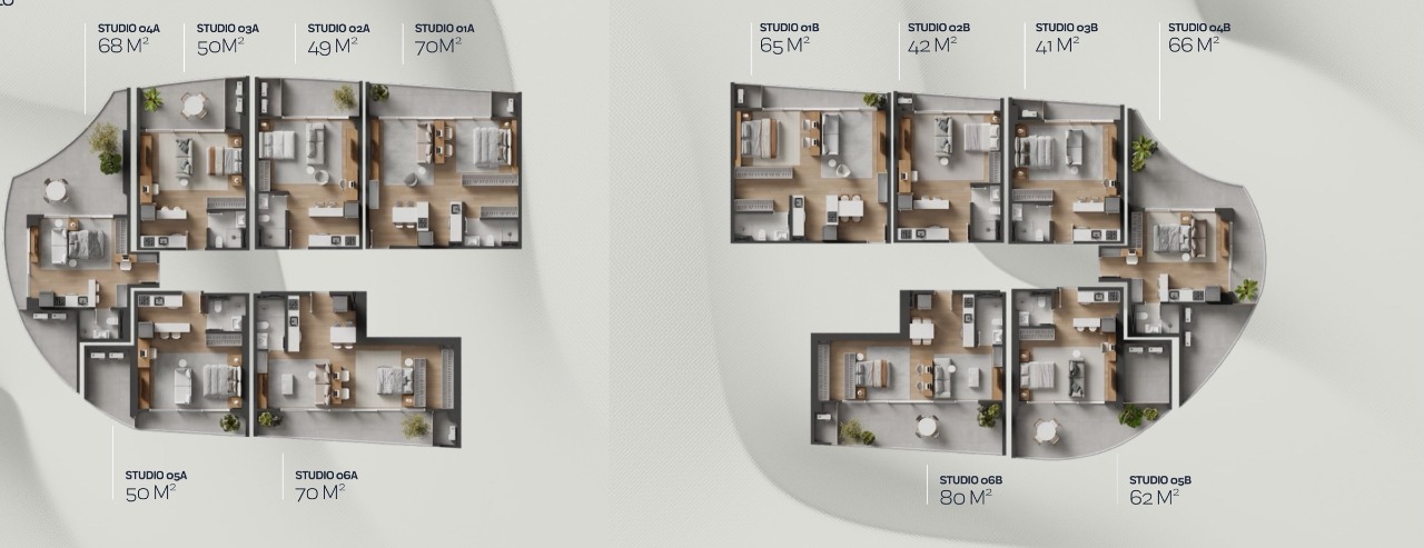 Apartamento à venda no Praia Brava: Planta do pavimento tipo 4, com 12 lofts de pé-direito duplo