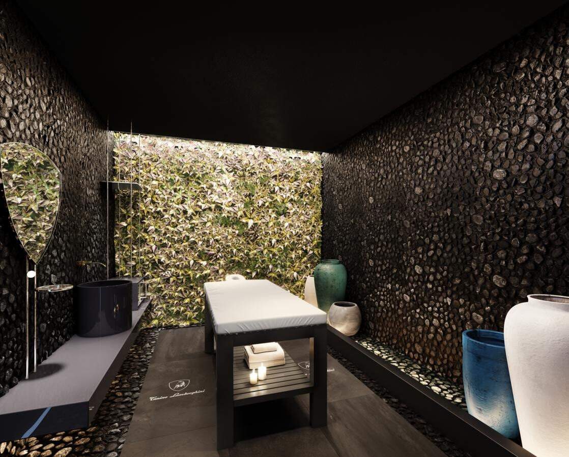 Apartamento à venda no Barra Sul: Sala de massagem do spa, com parede verde (imagem ilustrativa)