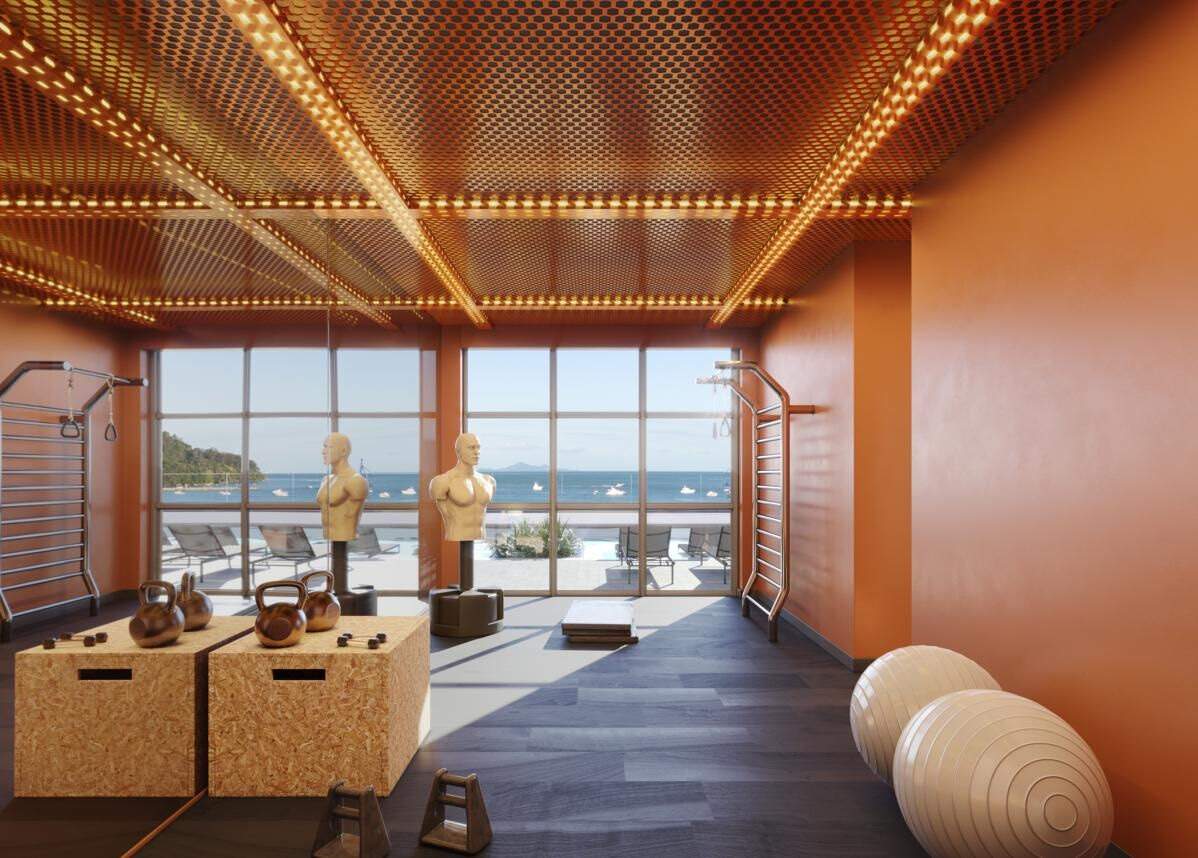Apartamento à venda no Barra Sul: Sala de funcional e alongamento com vista para o mar (imagem ilustrativa)