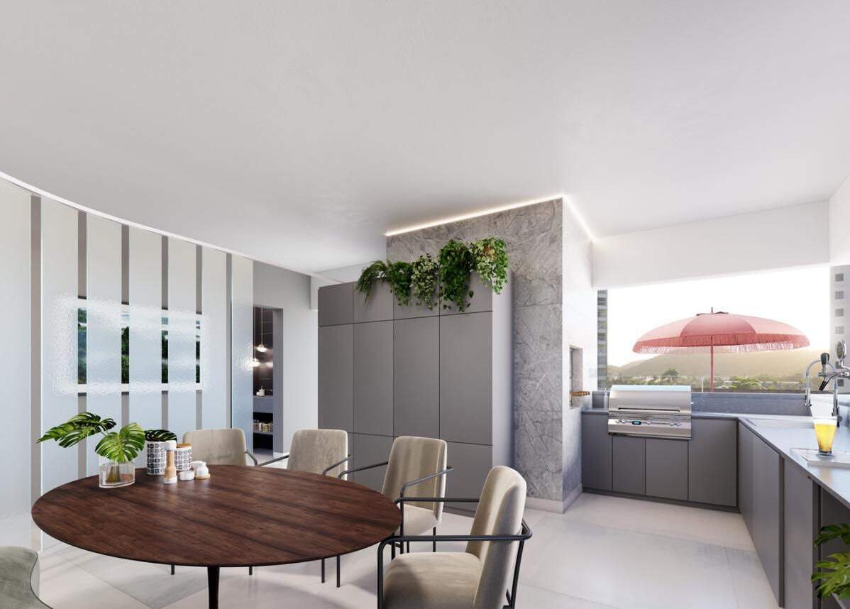 Apartamento à venda no Barra Sul: Cozinha gourmet do lazer, com churrasqueira e mesa redonda (imagem ilustrativa)