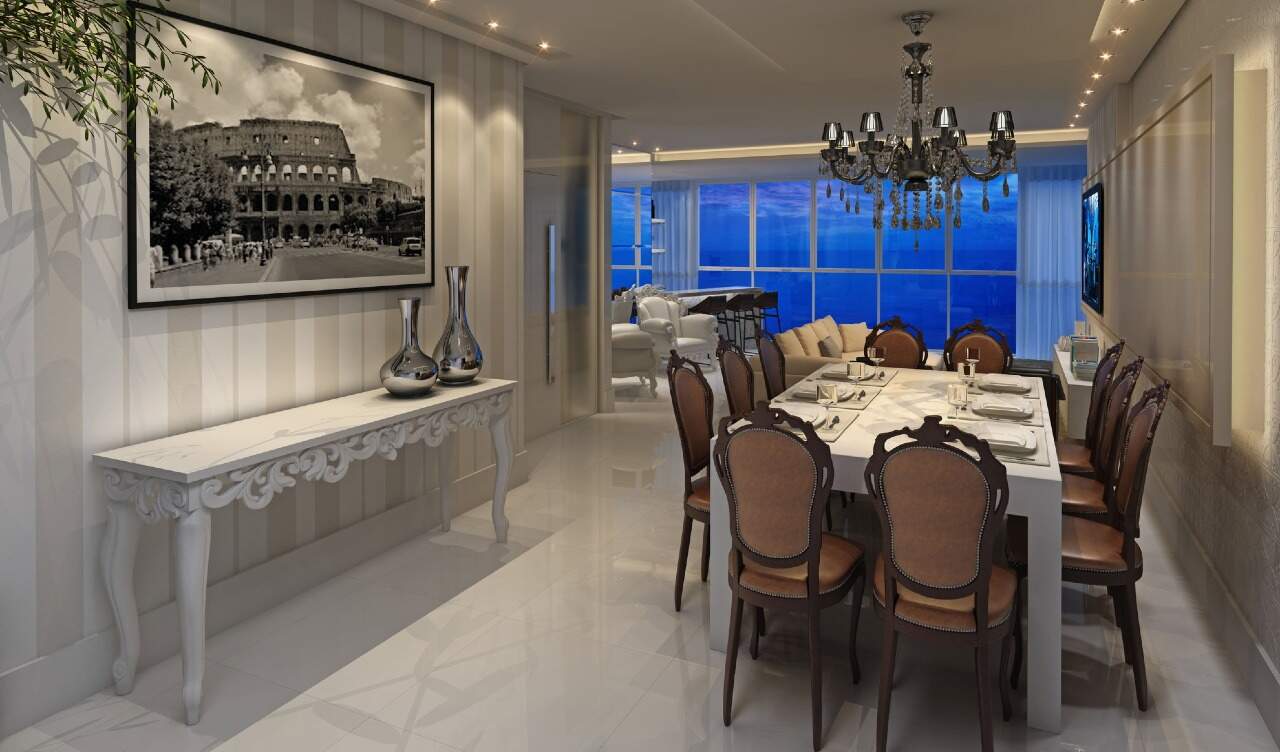 Apartamento à venda no Barra Sul: Sala de jantar com a vista para o mar ao fundo (imagem ilustrativa)
