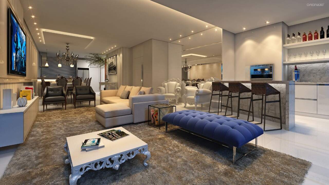 Apartamento à venda no Barra Sul: Living integrado com cozinha americana e bancada (imagem ilustrativa)