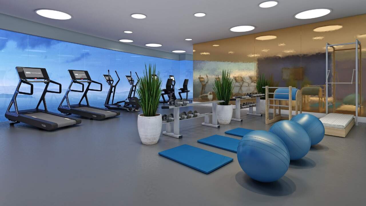 Apartamento à venda no Barra Sul: Academia com esteiras, bicicletas e espaço de pilates (imagem ilustrativa)