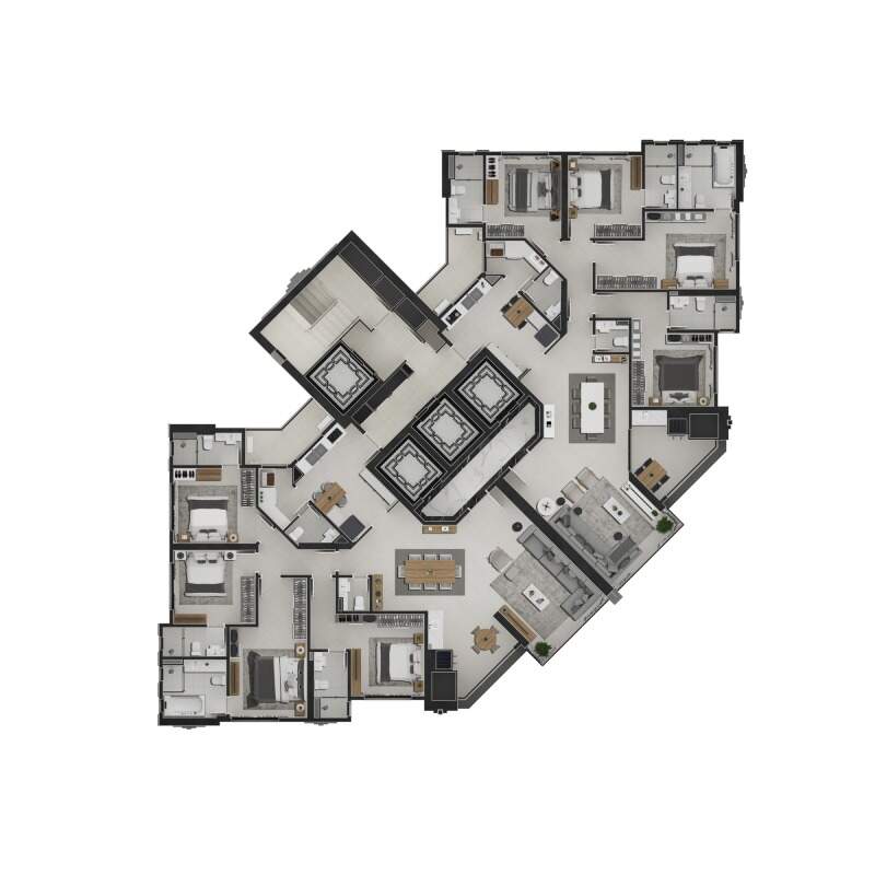 Apartamento à venda no Centro: Planta do andar tipo do New York, com os dois apartamentos de 182 m² (imagem ilustrativa)