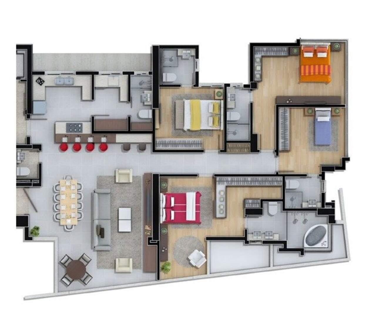 Apartamento à venda no Barra Sul: Planta ilustrativa do apartamento de 4 suítes e 184 m² da Torre Pacific do Marina Beach Towers