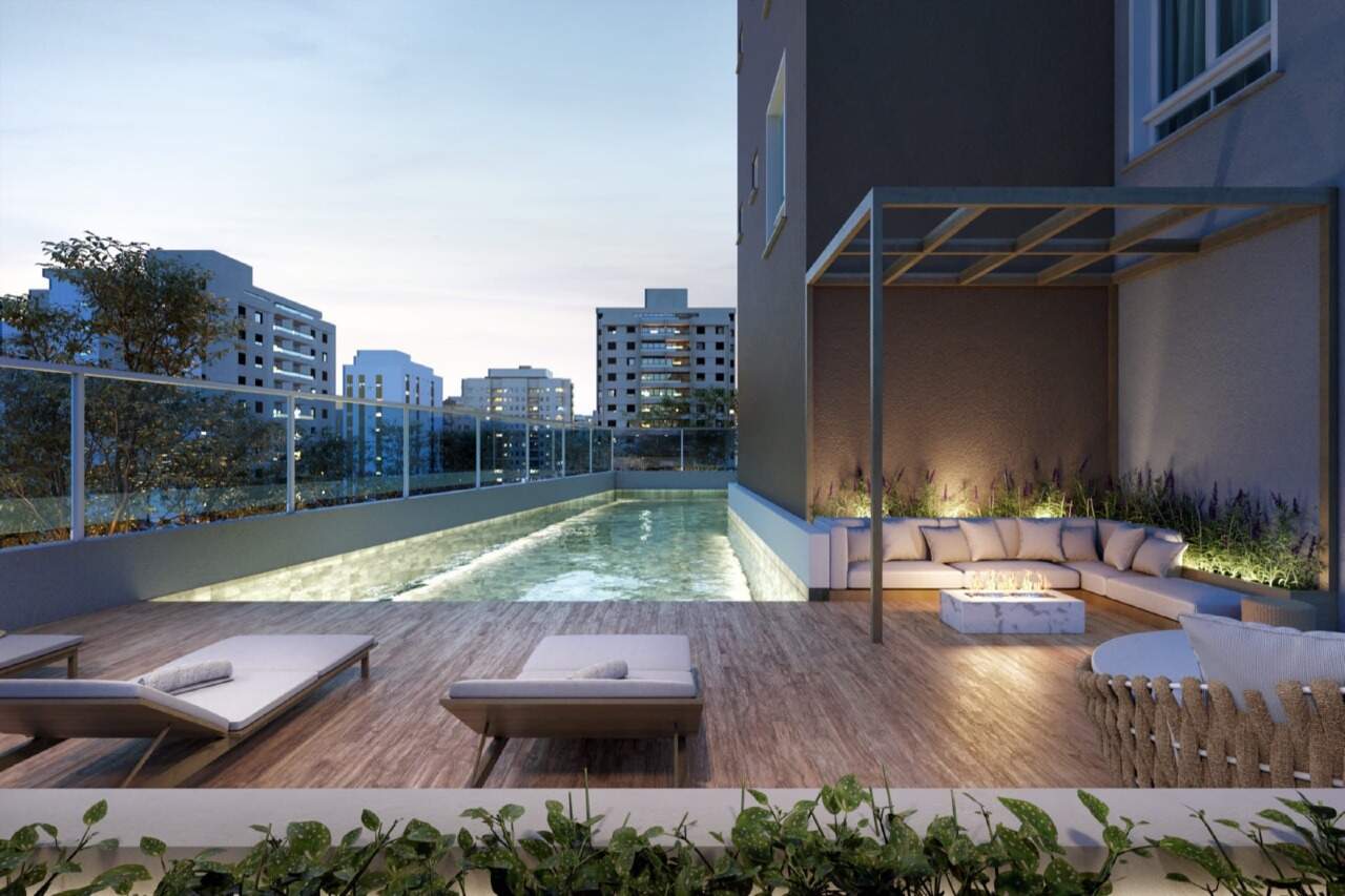 Apartamento à venda no Centro: Piscina com deck, espreguiçadeiras e lounge do Brooklyn 365 (imagem ilustrativa)