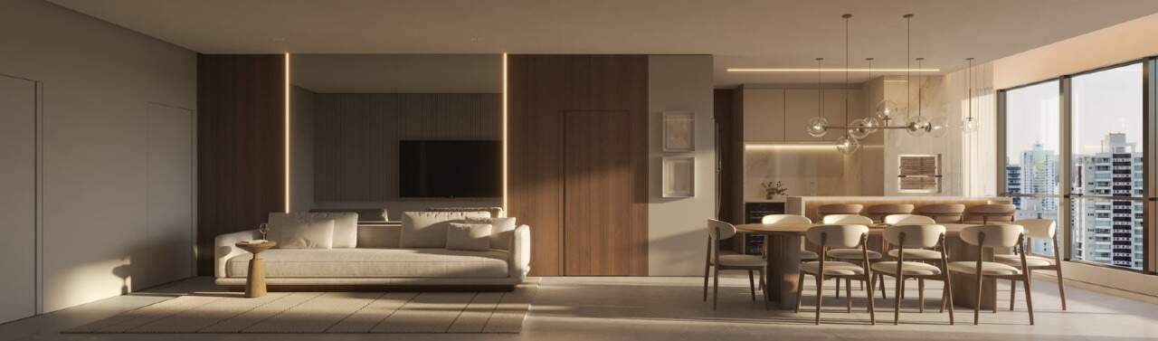 Apartamento à venda no Centro: Estar e jantar integrados, referência de acabamento do Avenue (imagem ilustrativa)