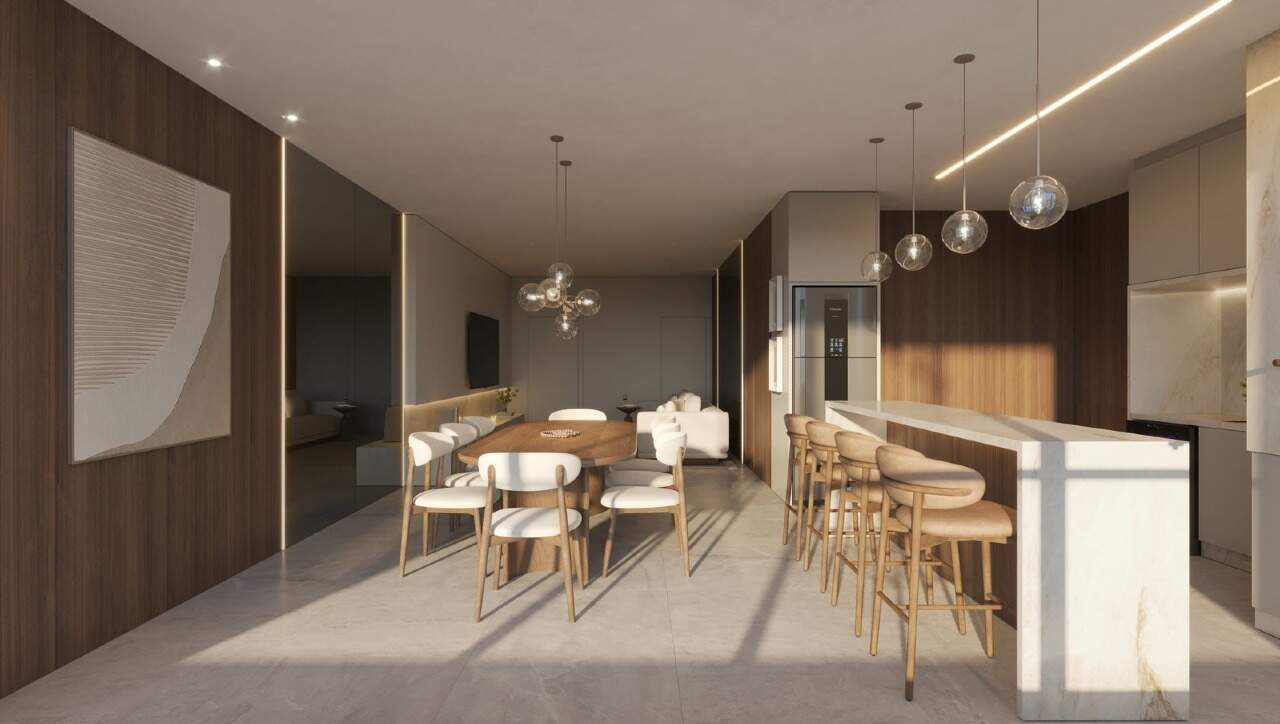 Apartamento à venda no Centro: Jantar e cozinha com ilha, referência de acabamento do Avenue (imagem ilustrativa)