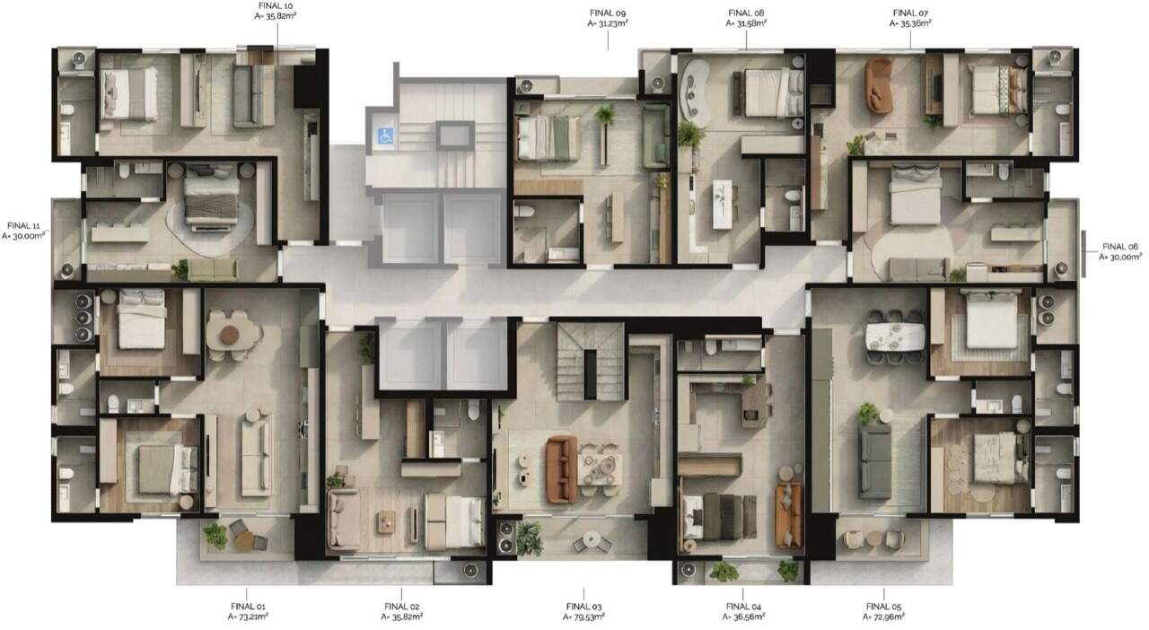 Apartamento à venda no Fazenda: Pavimento tipo do West Line, com os 11 apartamentos por andar