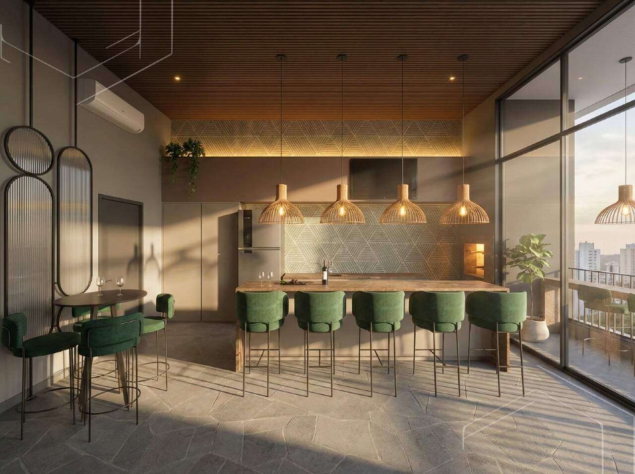 Apartamento à venda no Fazenda: Bar do espaço gourmet no rooftop (imagem ilustrativa)