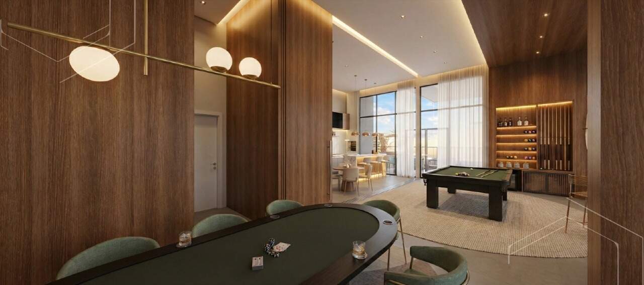 Apartamento à venda no Fazenda: Sala de jogos com sinuca e mesa de pôquer (imagem ilustrativa)